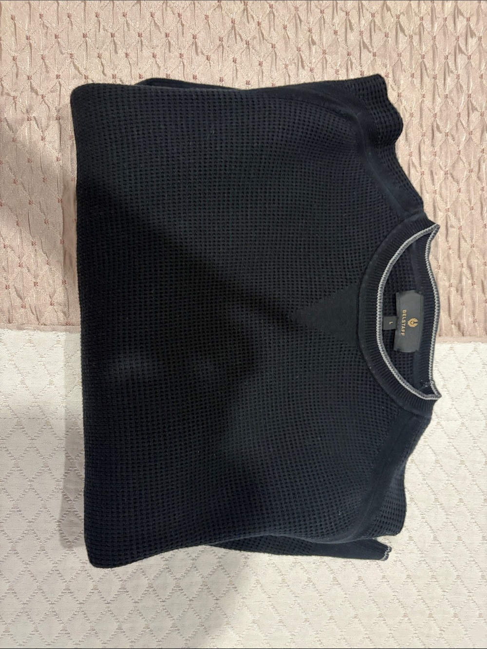 Belstaff Black Waffle-Knit Logo Sweatshirt with Gold Emblem